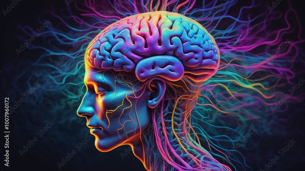 Anatomy of the human brain. Conceptual medical photo of modern technology application. The photo was taken using artificial intelligence technology. Anatomy of the human brain. Conceptual medical photo of modern technology application. The photo was taken using artificial intelligence technology.