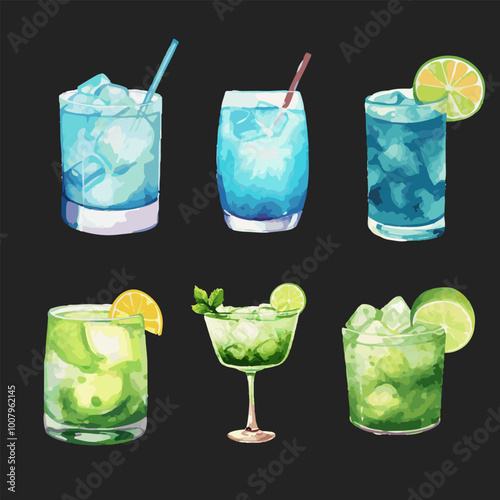 a set of four different types of cocktails