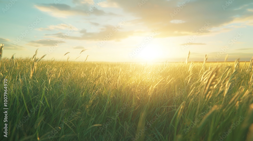 Majestic Prairie Panorama at Golden Hour with Swaying Grass and Stunning Sunset Majestic Prairie Panorama at Golden Hour with Swaying Grass and Stunning Sunset