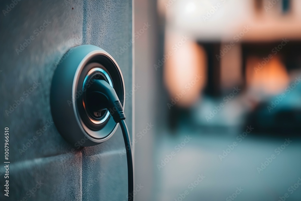 Concept of a home battery packs alternative electric energy storage system at modern home garage wall as backup or sustainable energy concepts Concept of a home battery packs alternative electric energy storage system at modern home garage wall as backup or sustainable energy concepts