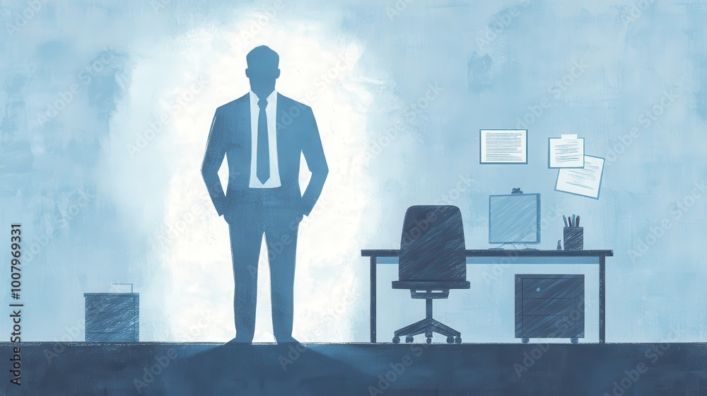 Professional Figure Silhouette in Office Environment Professional Figure Silhouette in Office Environment