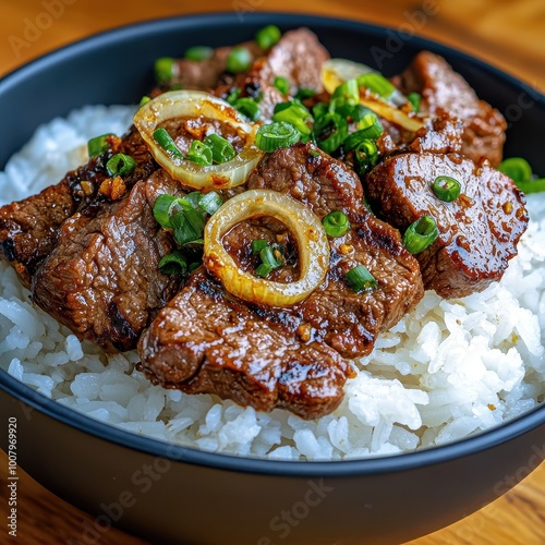 Delicious Filipino Beef Bistek with Rice photo