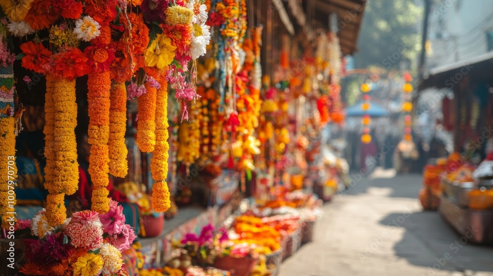 Fototapeta premium Minimalist Background Celebrating the Spirit of Hinduism with Lord Ganesha and Garland Designs. 