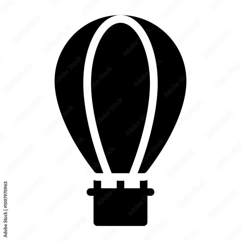 Hot balloon icon in Black Fill. Glyph Style. Isolated on White Background Hot balloon icon in Black Fill. Glyph Style. Isolated on White Background