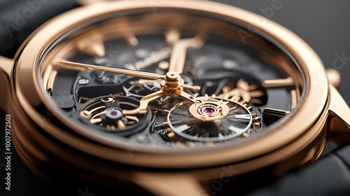 Elegant luxury watch with intricate details on a dark background. photo