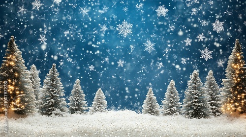 Snowy Background with Stars and Falling Snowflakes