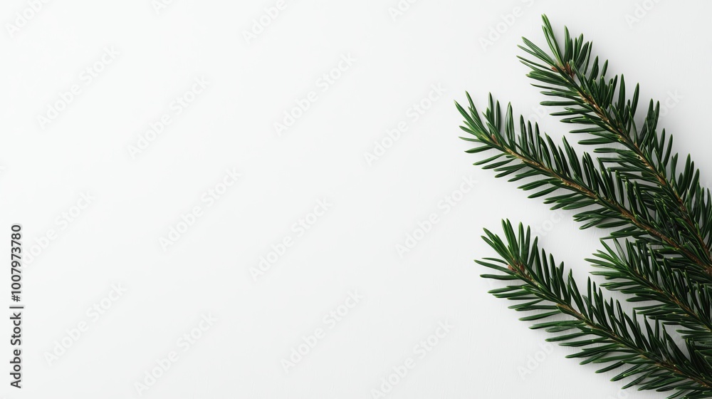 Blank white card with a single green pine branch icon, no other elements, Minimal Christmas card, modern simplicity
