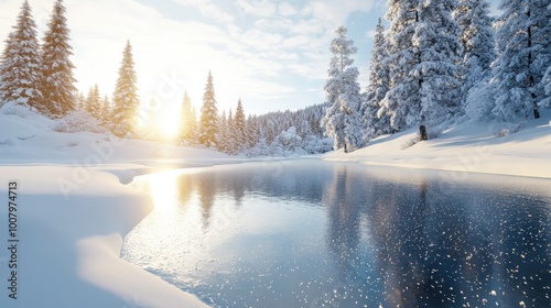 Serene Winter Landscape with Snow-Covered Trees