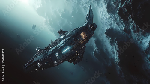 Fototapeta Naklejka Na Ścianę i Meble -  Highly advanced futuristic orbital research space station in the depths of the cosmos. Galactic Outpost. Illustration