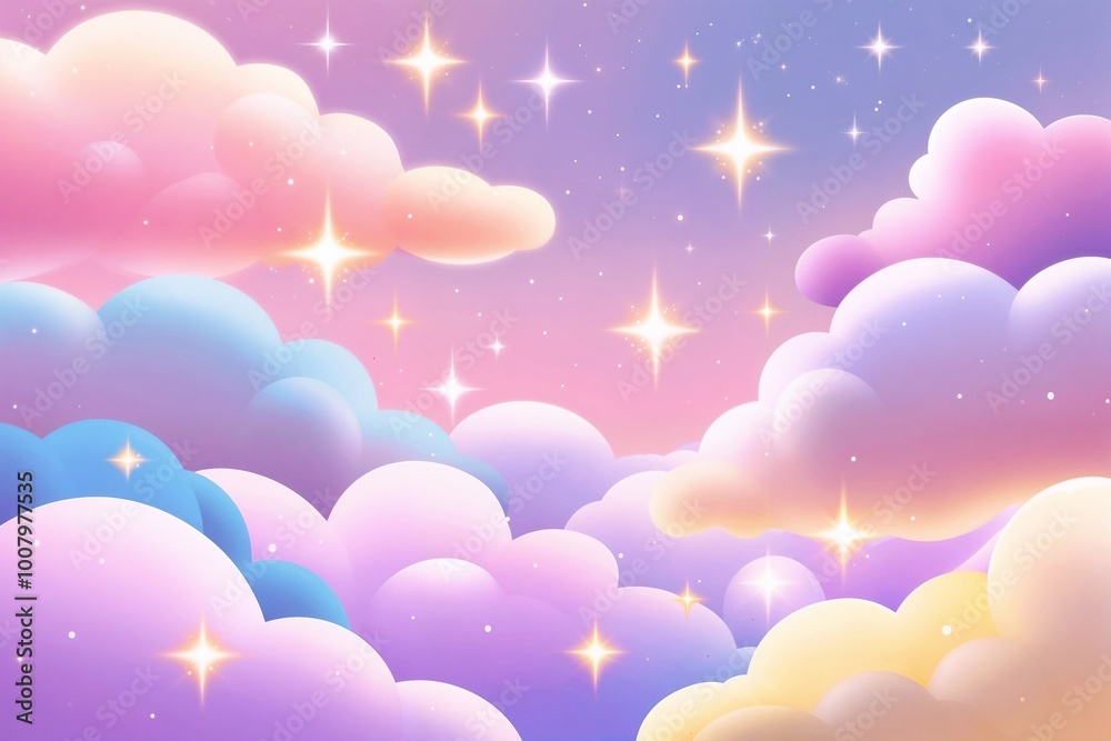 Sky with colorful clouds and shining stars, dreamy abstract background. Sky with colorful clouds and shining stars, dreamy abstract background.