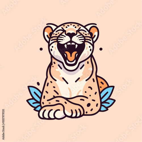 Cute cartoon Laughing leopard icon logo sticker tattoo.