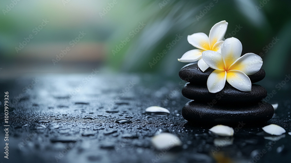 balanced stack of smooth black stones with white plumeria flowers symbolizes harmony, tranquility, and inner peace, often associated with meditation, spiritual balance, and nature's serenity balanced stack of smooth black stones with white plumeria flowers symbolizes harmony, tranquility, and inner peace, often associated with meditation, spiritual balance, and nature's serenity