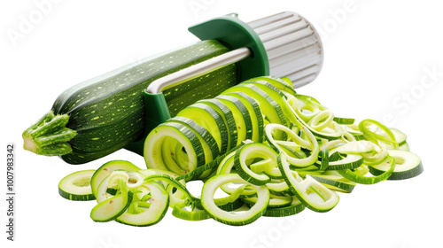 Spiral vegetable slicer with zucchini on white background photo