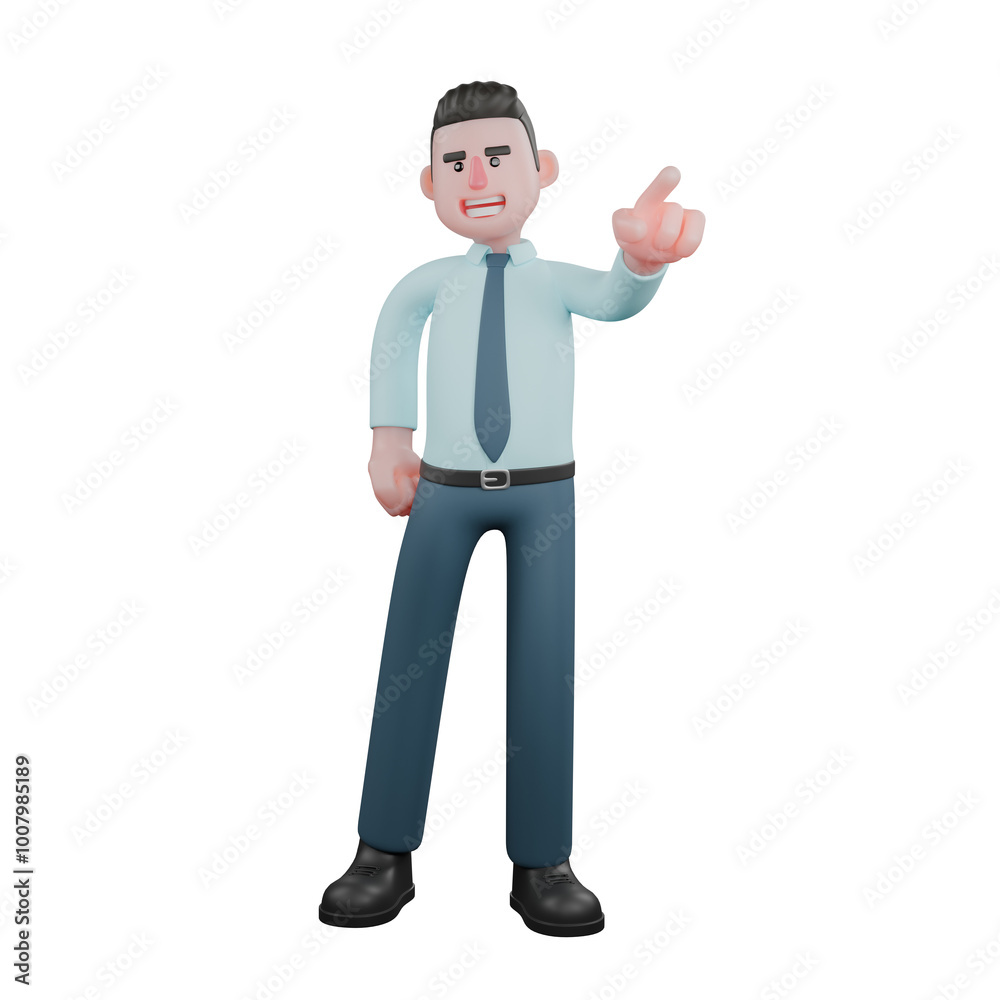 3D Illustration of a Financial Expert. A male financial analyst is standing with his left hand pointing forward while his right hand is on his waist. Male Analyst 3D Illustration of a Financial Expert. A male financial analyst is standing with his left hand pointing forward while his right hand is on his waist. Male Analyst
