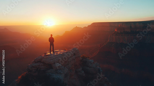 Enjoying the sunrise at the Grand Canyon on National Hiking Day in early morning light