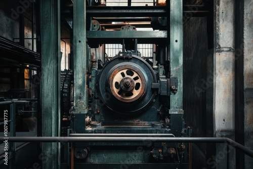 Industrial Machinery with Large Gear and Metal Framework