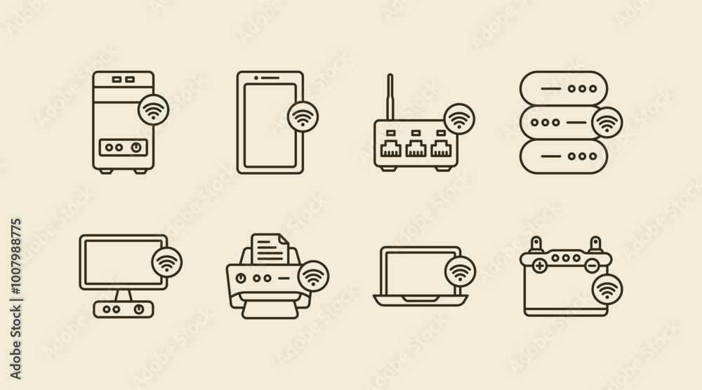 Smart device with wifi access or connection represent line illustration icon set design Smart device with wifi access or connection represent line illustration icon set design