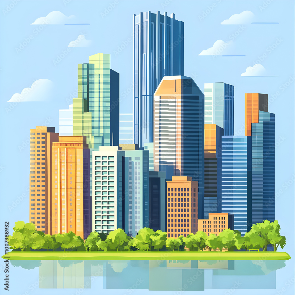 Fototapeta premium Vector city urban cityscape illustration building town modern skyline skyscraper background
