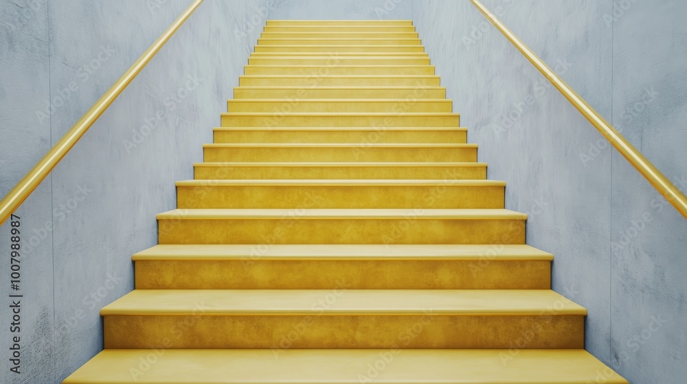 A modern staircase with wooden steps ascending into a light gray wall, featuring simple wooden handrails.