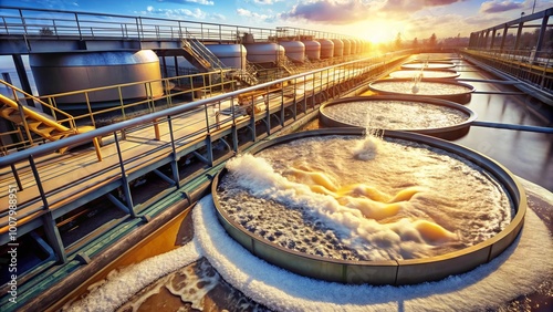 Closeup of Industrial Flotation Process Separating Liquid and Ore into Distinct Liquid and Foam Fractions