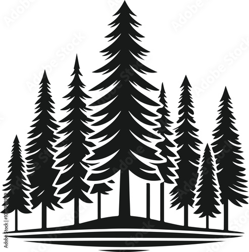 silhouette of pine trees in a forest design vector art illustration