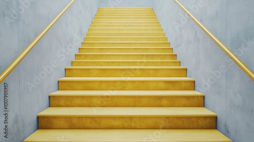 Obraz na płótnie A modern staircase with wooden steps ascending into a light gray wall, featuring simple wooden handrails. w salonie