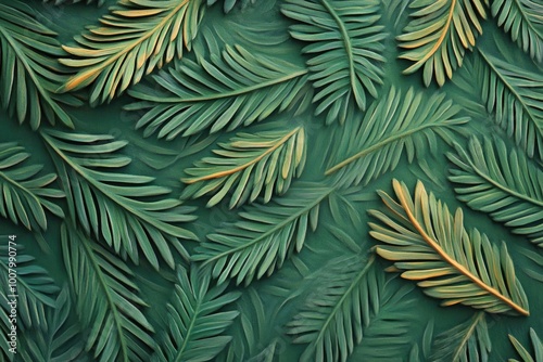 Fototapeta Naklejka Na Ścianę i Meble -  Abstract Carved Green and Yellow Palm Leaf Pattern