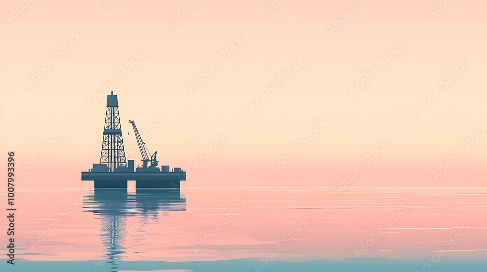 Obraz premium Oil Rig Silhouette at Sunset