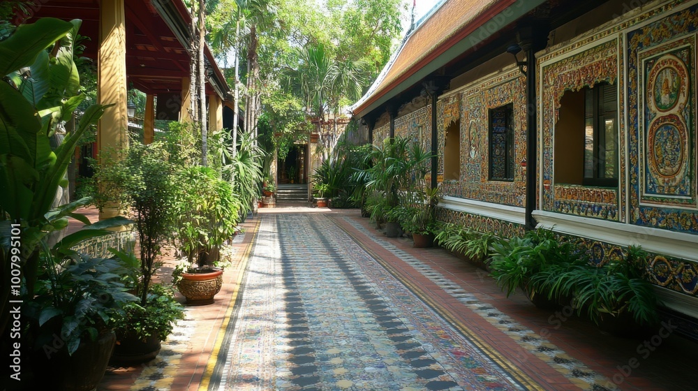 The beautifully maintained grounds of Wat Phayap, famous for its intricate mosaic interior. The beautifully maintained grounds of Wat Phayap, famous for its intricate mosaic interior.