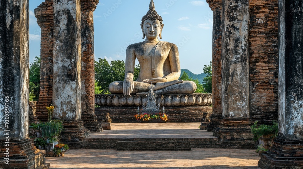 The giant seated Buddha statue at Wat Sala Loi, casting a peaceful gaze over visitors. The giant seated Buddha statue at Wat Sala Loi, casting a peaceful gaze over visitors.