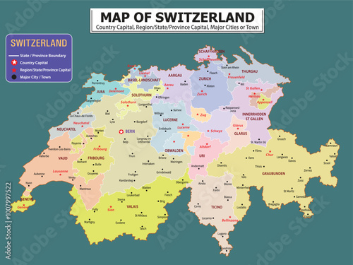 European Country Geography Political map. Political map of country with capital, province or state capital, major cities and town.
