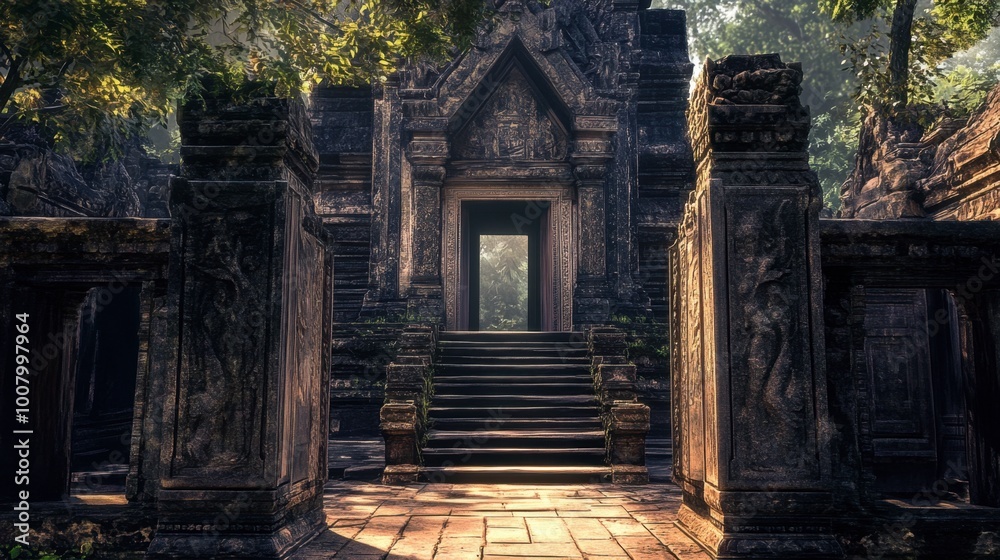 The grand entrance of Phimai Historical Park, showcasing ancient Khmer architecture. The grand entrance of Phimai Historical Park, showcasing ancient Khmer architecture.