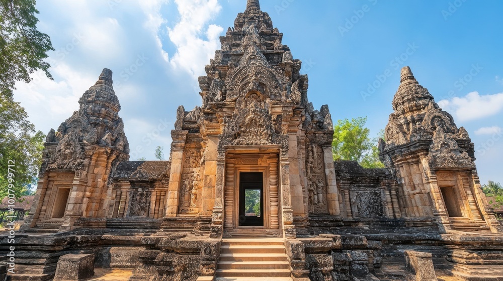 Naklejka premium The impressive details of stone carvings at the entrance of Phanom Rung Historical Park.