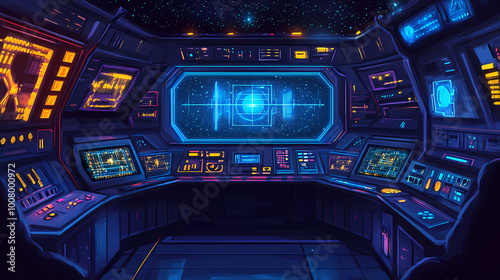 Spaceship interior control room. Spaceship Interior. Illustration