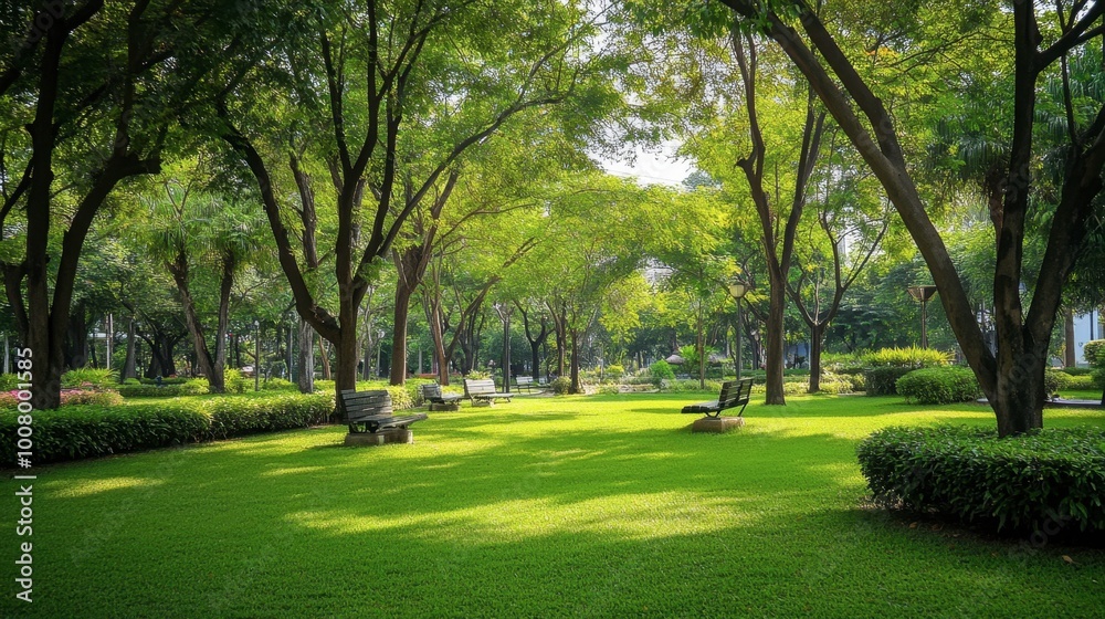 Obraz premium The peaceful and green surroundings of Thao Suranaree Memorial Park in the heart of Korat.