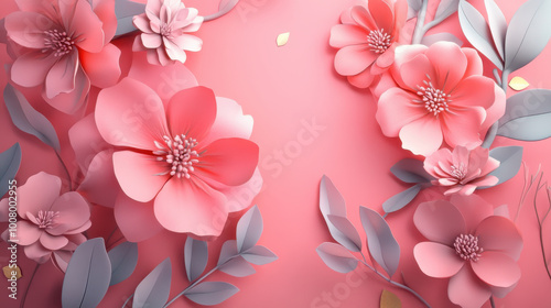 Wallpaper Mural Colorful 3D flowers on a pink background. Torontodigital.ca