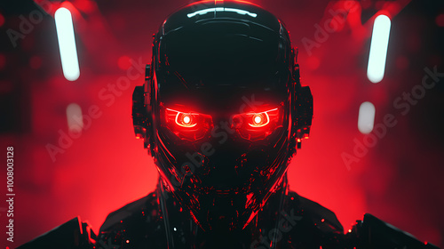 This menacing robot overlord illustration evokes themes of ai dominance and futuristic dystopias, ideal for speculative fiction or tech commentary. Robot Overlord. Illustration