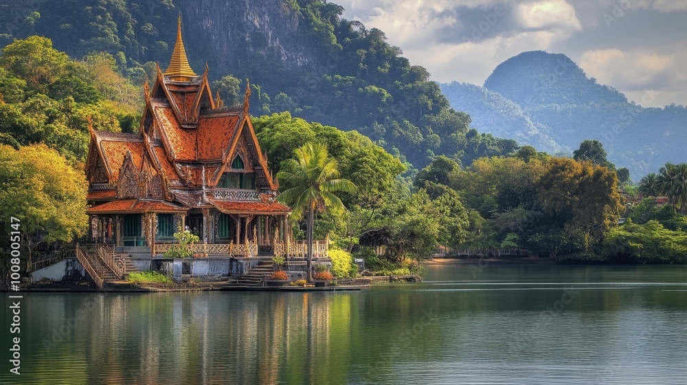 Fototapeta premium The stunning architecture of Wat Ban Tham, a hidden gem in Kanchanaburi.
