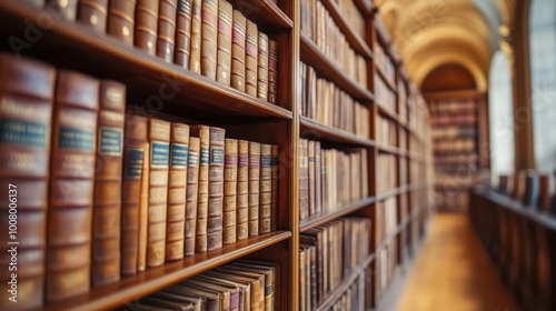 Bookshelves filled with books in a large library creating a peaceful and scholarly atmosphere perfect for study and reflection