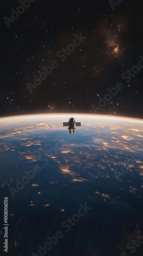 Obraz na płótnie Capture the awe-inspiring moment of an astronaut floating weightlessly in space, with a stunning view of Earth below, illuminated by distant stars and the vast, infinite blackness of the universe w salonie