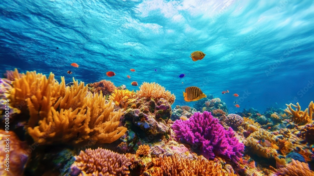 Naklejka premium The vibrant coral reefs around Coral Island, perfect for snorkeling and diving.