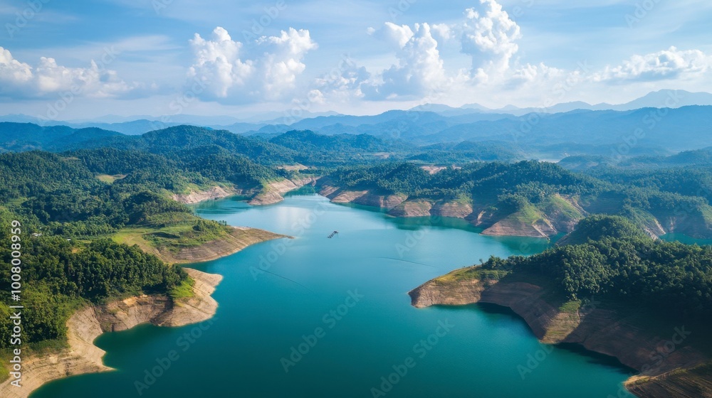 Fototapeta premium The wide, open landscapes of Lam Takhong Reservoir, perfect for scenic nature photography.
