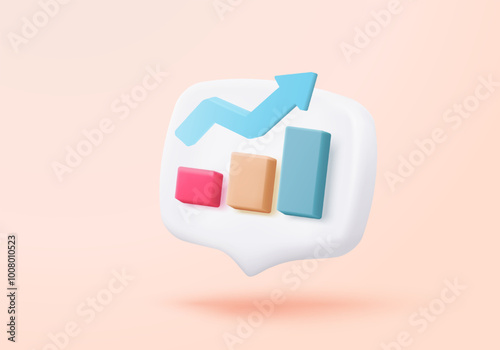 3d statistic graph icon for investment diagram report. creative solution concept on pastel background. Goal for business, bank, finance. 3d analysis investment graph vector icon render illustration