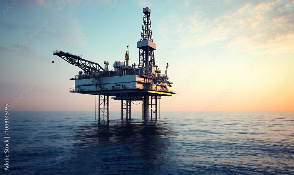 Oil Rig at Sunset on the Open Sea Oil Rig at Sunset on the Open Sea