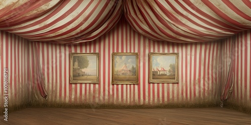 A vibrant striped tent inte...