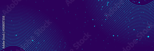 Blue minimal lines and dots on violet background, abstract geometric vector banner design