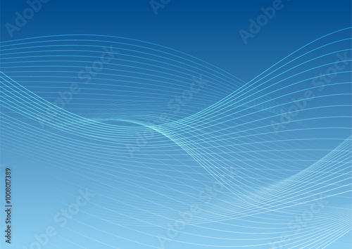 Blue minimal wavy lines abstract corporate bright background. Vector digital flowing art design