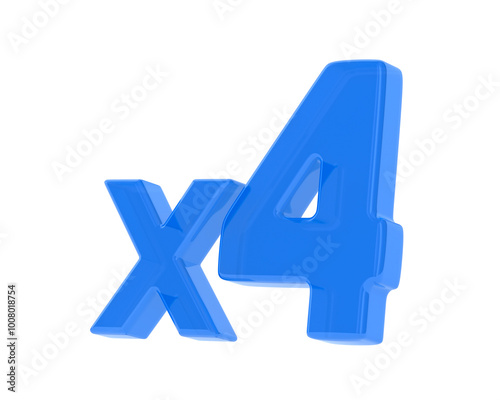 Blue x4 symbol on white background. Isolated 3d illustration