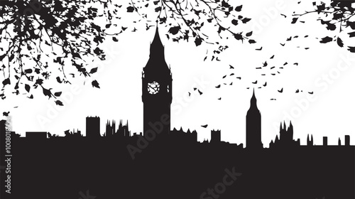 Big ben clock tower silhouette vector