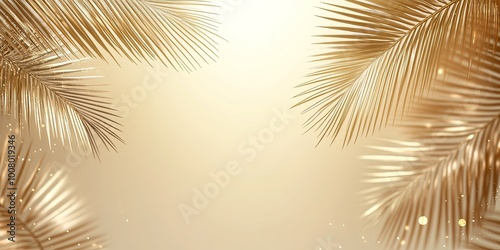 A serene backdrop of golden palm fronds framing a soft, glowing light in the ...